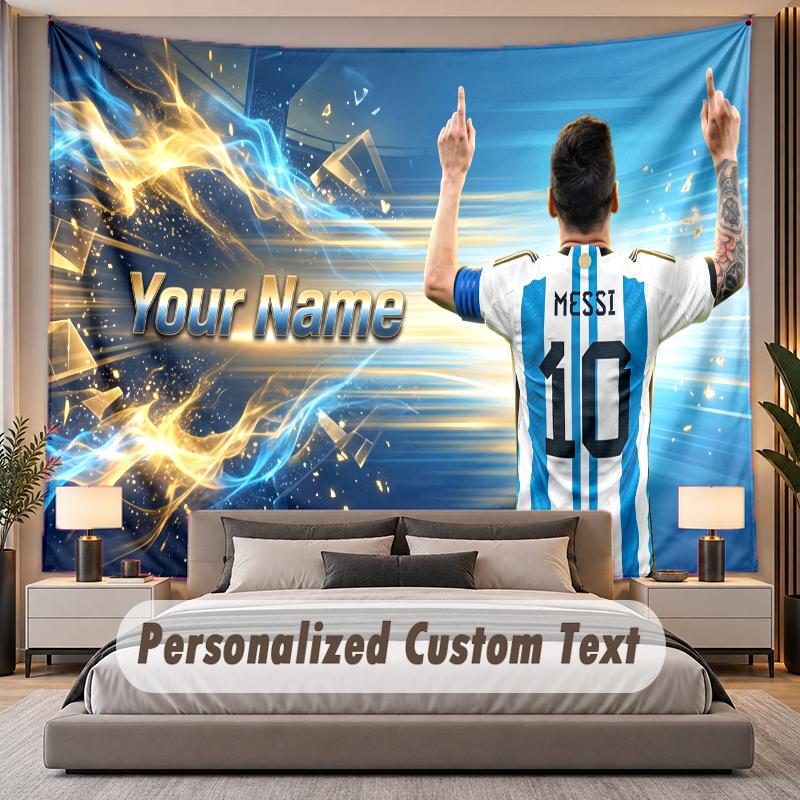Benutzerdefiniertes Namens-Text-Wandteppich Lionel Messi Personalisierter Polyester-Wandteppich für Schlafzimmer und Zimmer