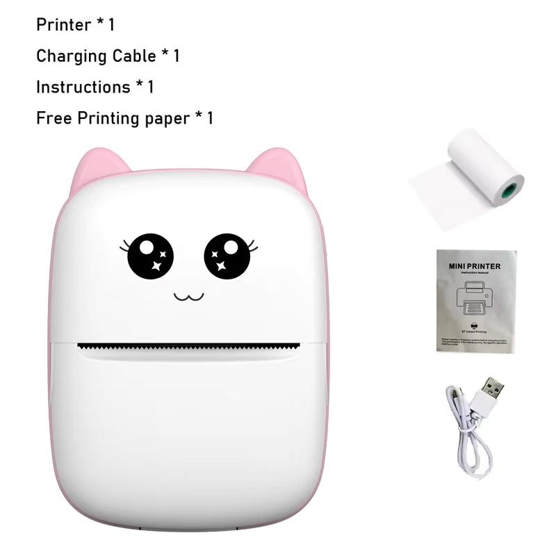 Tragbarer Thermodrucker, Mini-Katzendruck, Foto-Taschen-Thermoetikettendrucker, 58-mm-Druck, kabelloser Bluetooth-Drucker für Android und iOS