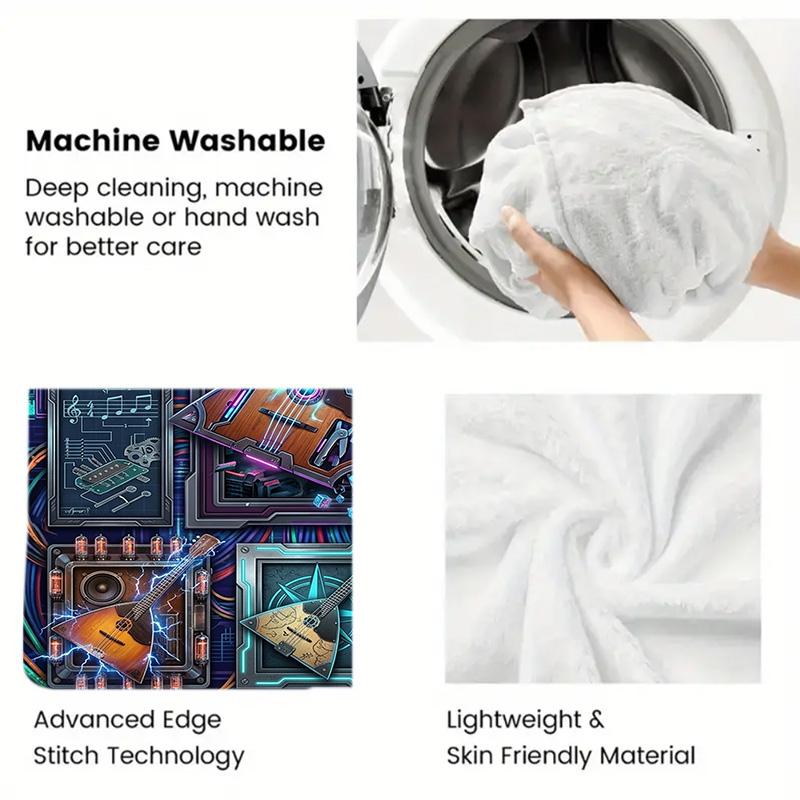 Cyberpunk Musical Instruments 2D Flat Pattern Flannel Blanket, High Quality All Seasons, Home Decor, Warmth and Comfort, Perfect for Christmas Gifts.