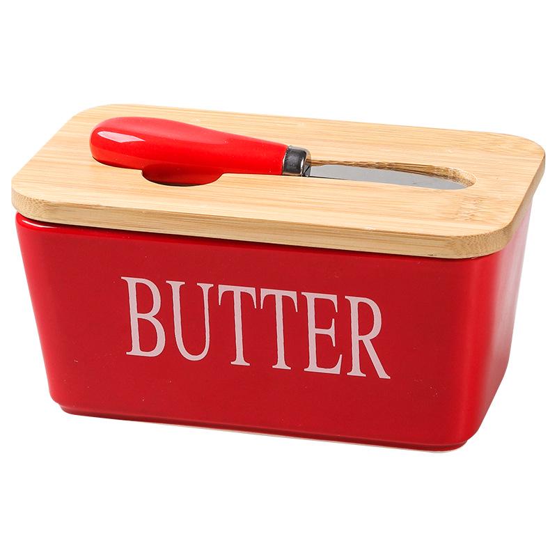 Ceramic Western-Style Butter Dish with Knife - Rectangle Cheese Box for Household and Restaurant Use