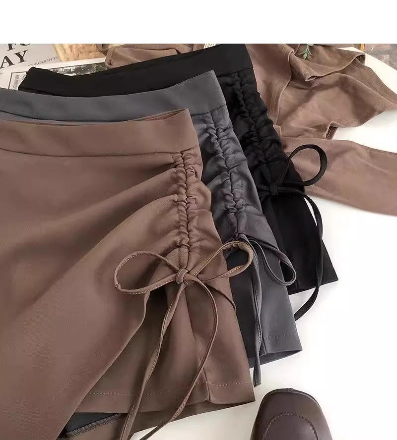 Women's Spring 2024 High-Waist Pleated A-Line Skirt with Drawstring - Fashionable Slim Korean Style Skirt Pants