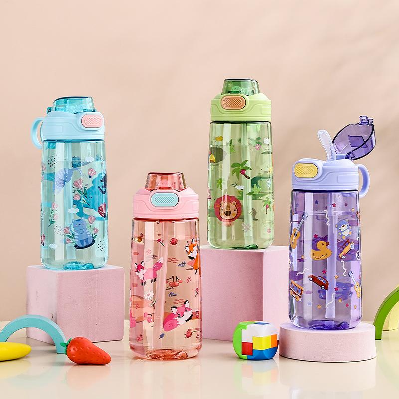 550ml Cartoon Kids Water Bottle Portable Safety Lock Cute Straw Cup Kids Leak-proof Drinking Jug For Outdoor Camping Travel