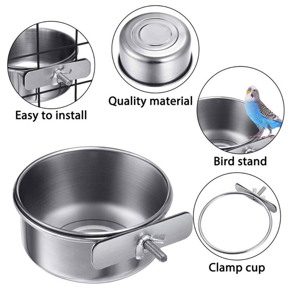 Hanging Hamster Stainless Steel Clamp-on Water Drinker Bird Feeder Cage Cup Parrot Feeding Bowl