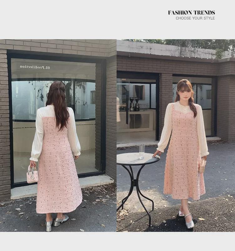 French Style High Waist Slim Qianjin Dress - Plus Size Spring Two-Piece Look