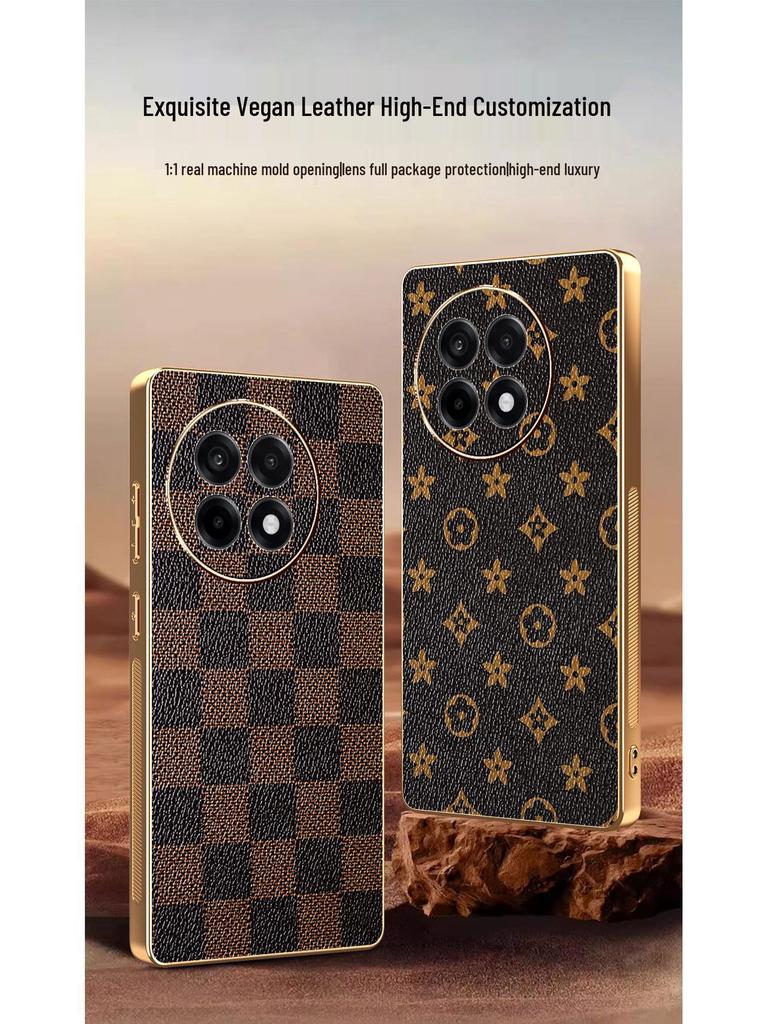 Leopard Print & Checkered Leather OnePlus ACE5/NORD4 Drop-proof Phone Case