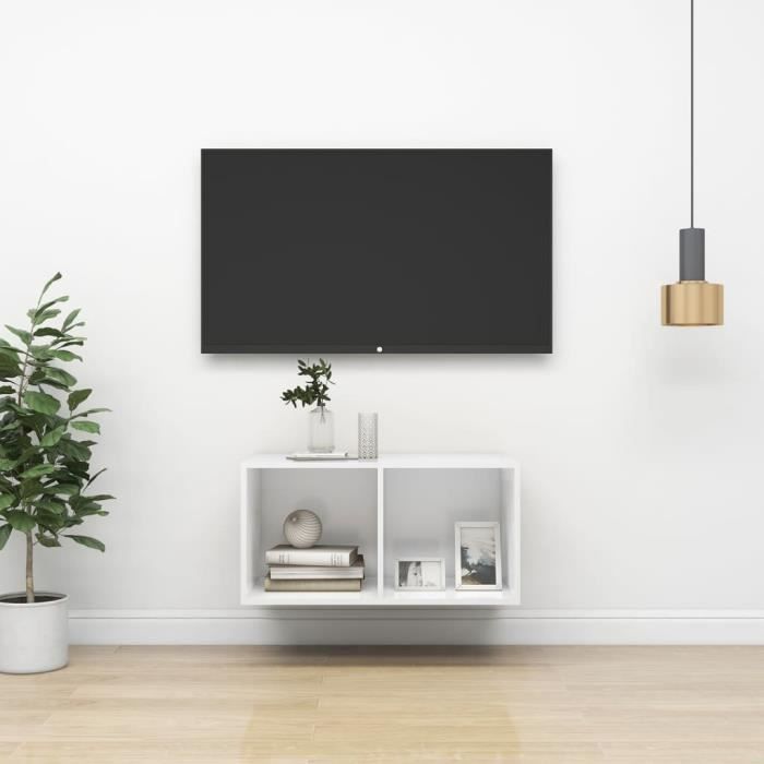 VidaXL Meuble TV mural Blanc 37x37x72 cm Bois d’ingénierie 805471