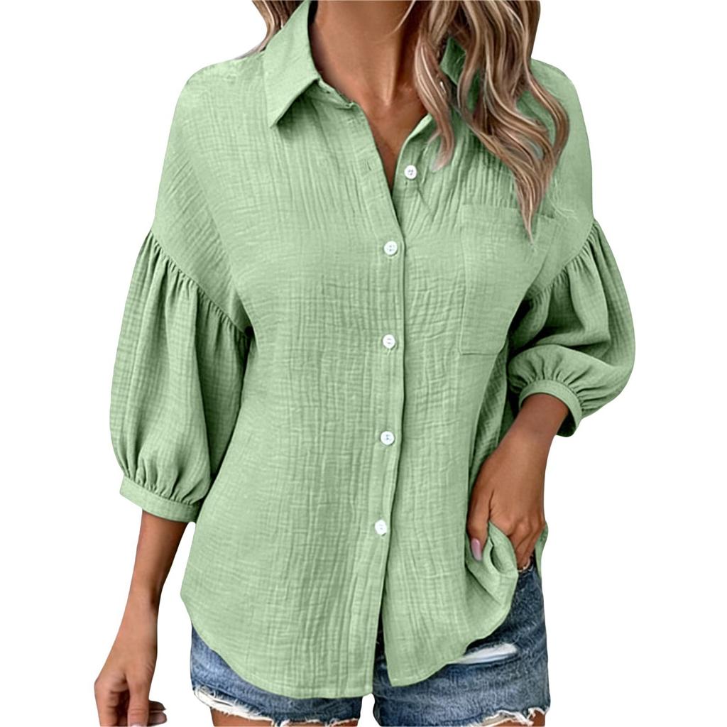 Women's Fashionable Loose-Fit -Color Casual Button-Down Shirt