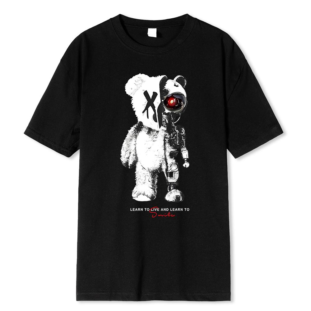Cartoon Machine Bear Print Male T-Shirt Oversize T-Shirt Fashion Streetwear Cotton Tops Tee Clothes Loose Breathable Tshirt