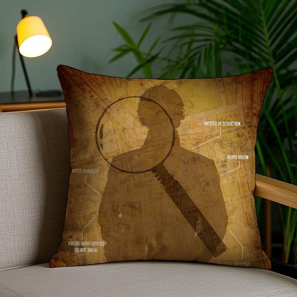 S-Sherlock H-Holmes Pillow Case Office Sofa Dorm Chair Back Short Plush Double-Sided Printing Home Cushion Cover