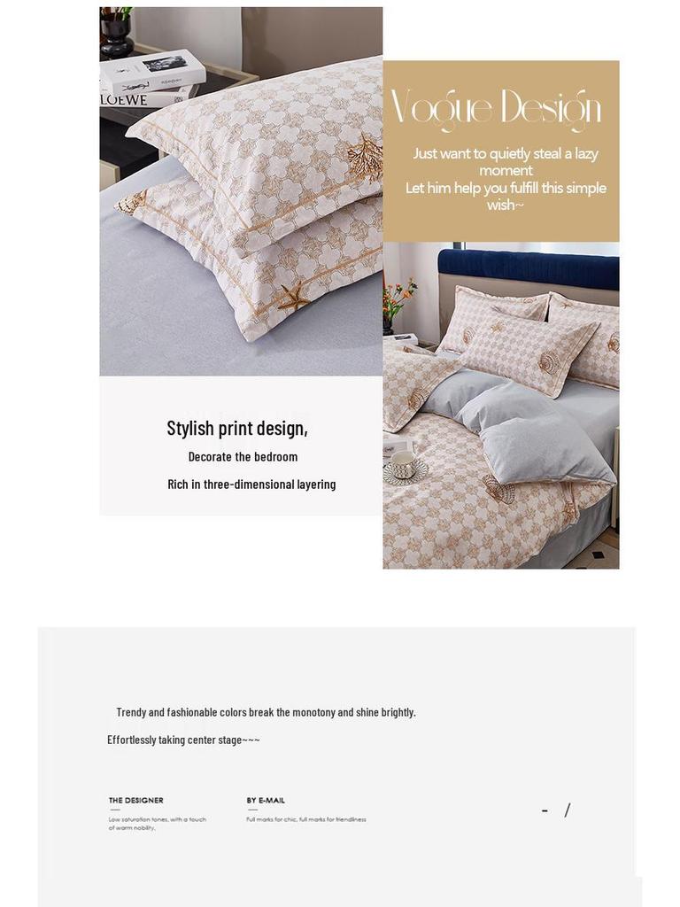 Pastoral Cotton Duvet Cover Set: Men's & Women's All-Season 4-Piece Bedding with Bed and Fitted Sheets