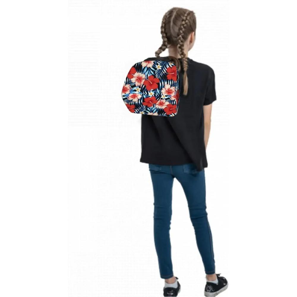 Red Hibiscus Large Insulated Lunch Bag Blue Tropical Leaves Hawaii Floral Lunch Box for Boys Girls Men Women Work Shcool Picnic