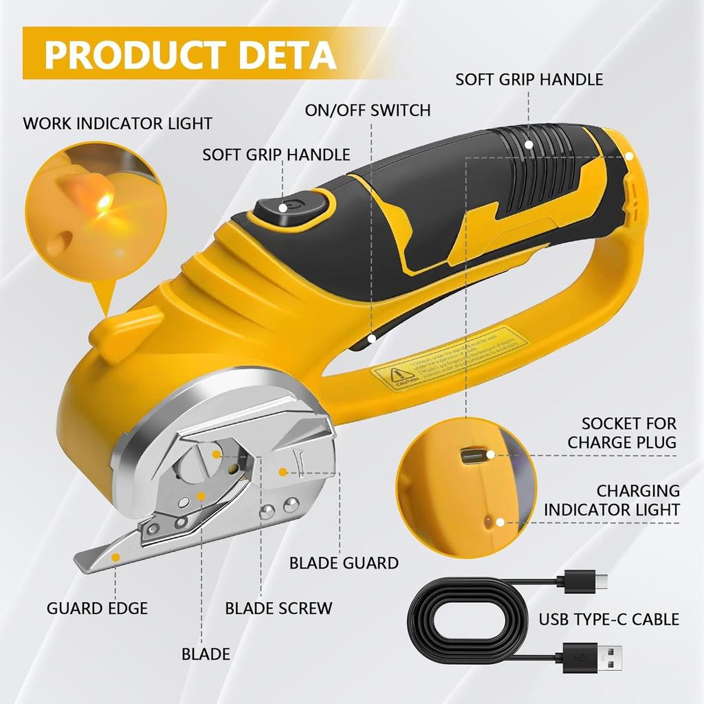 2000mAh Cordless Electric Scissors Rotary Cutter Electric Cardboard Box Fabric Scissor With Led Light For Leather Carpet Sewing