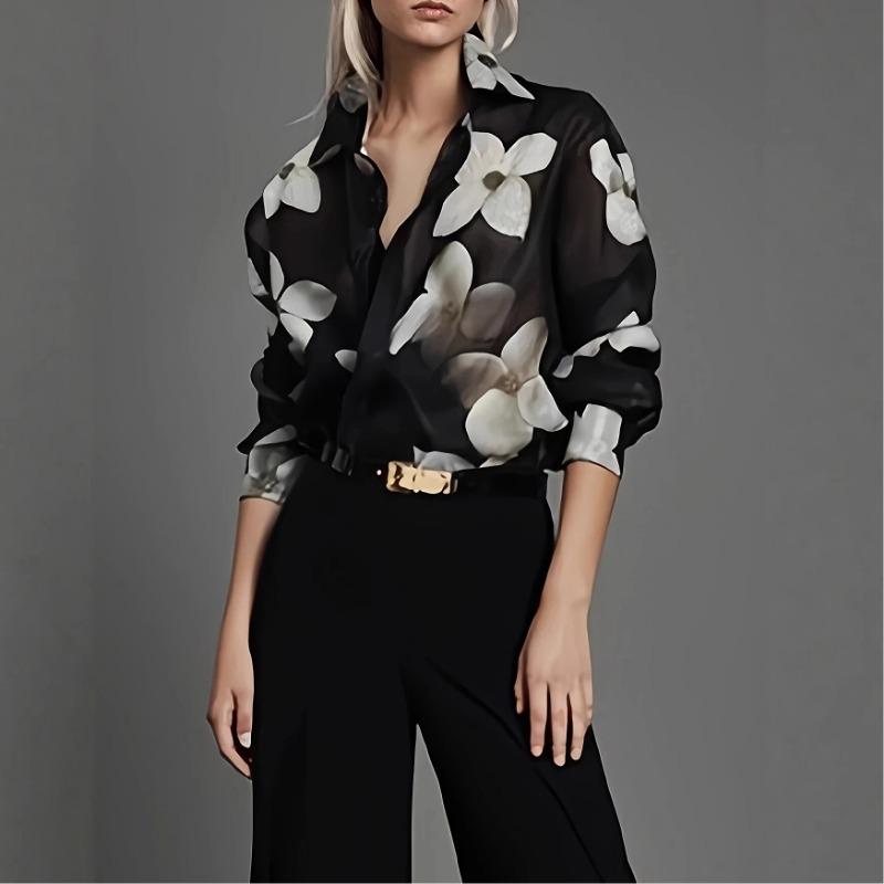 Женская весенне-осенняя новая модная элегантная рубашка с цветочным принтом и длинным рукавом S