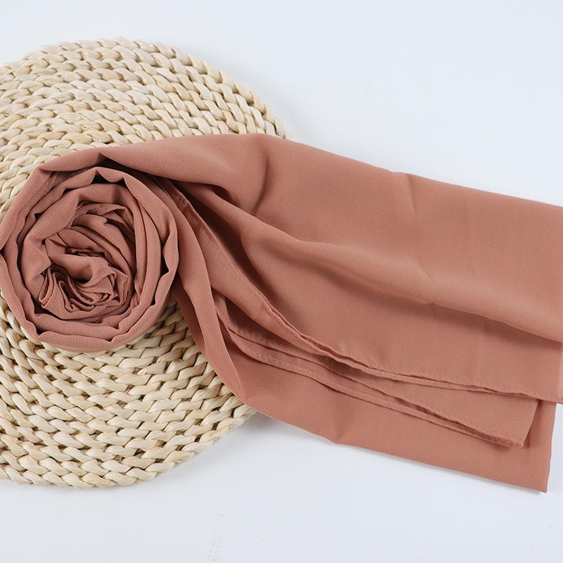 Damen einfarbiger Perlen-Chiffon-Bubbleschal, langer Seiden-Kopfschal, 70x180cm, nahöstlicher Stil