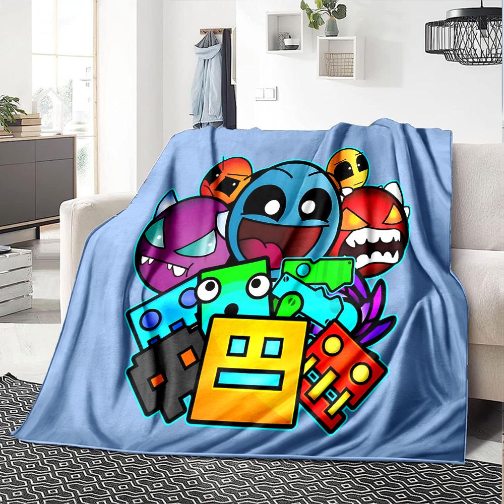 1pc Geometry Dash Adventure flannel Blanket for Super Soft Cute Comfort Blanket for Travel Bedding Couch Sofa Blanket Y73027