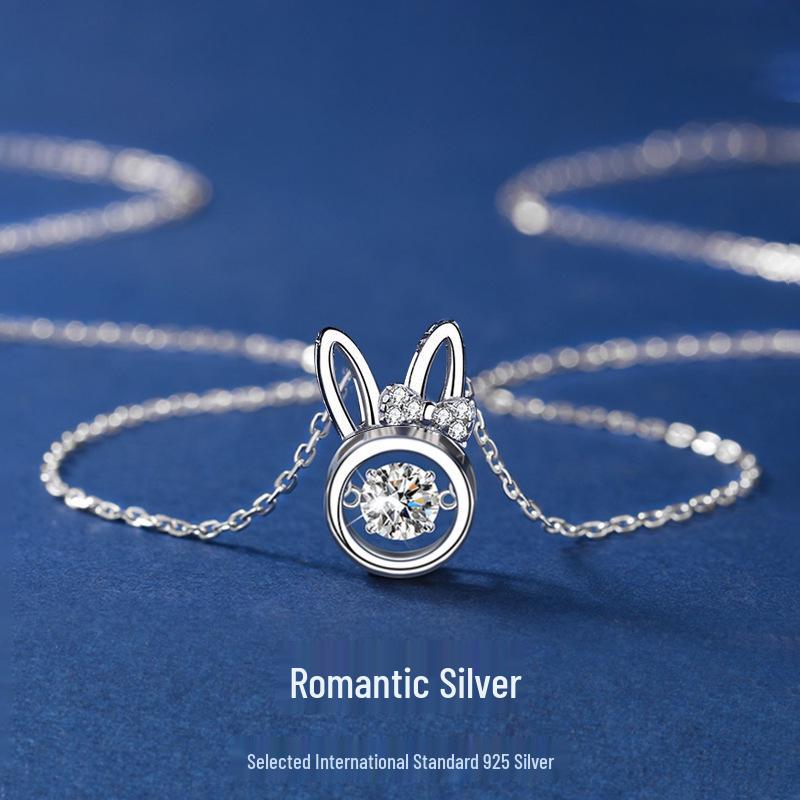 925 Sterling Silver Beating Heart Rabbit Necklace for Women - Zodiac Theme, Cool New Year Style, Cute Lively Clavicle Chain