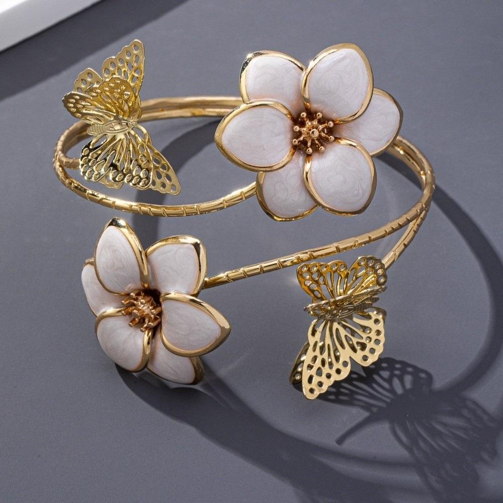 Artistic Drip Oil Flower Arm Ring Vintage Butterfly Open Bangle  Fashion Accessory