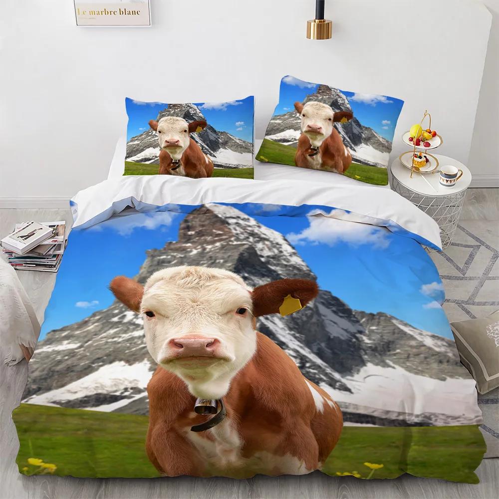 Highland Cow Duvet Cover King/Queen Size,Farmhouse Animal Bull Bedding Set,Funny Cute Herbivores Quilt Cover For Boys Girls