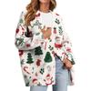 Women's Fashion Long Sleeve Christmas Print V-Neck Button Loose Cardigan Top