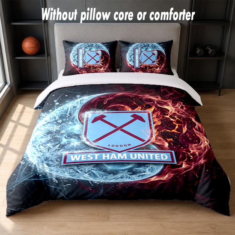 Set Biancheria da Letto West Ham United Football Design 1 Copripiumino + 2 Federe Morbido Traspirante Biancheria da Letto per la Casa