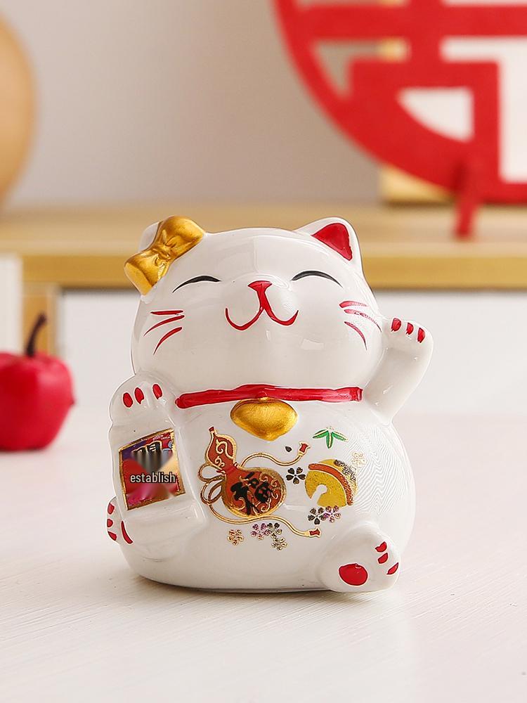 Ceramiczny Kot Malowany Ręcznie w Stylu Mori Pudełko na Cukierki i Oszczędnościówka Ozdoba na Upominki Ślubne