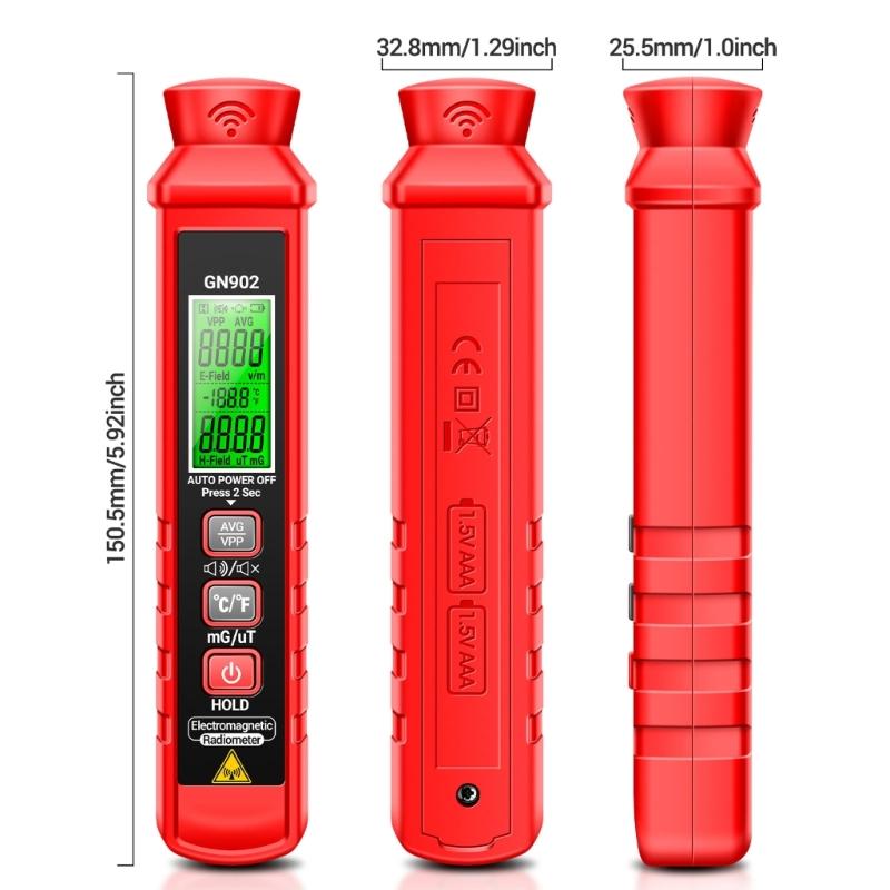 3 in 1 Digital Display Electromagnetic Radiation Detector Measure Electric Magnetic Temperature with Sound Light Alarms