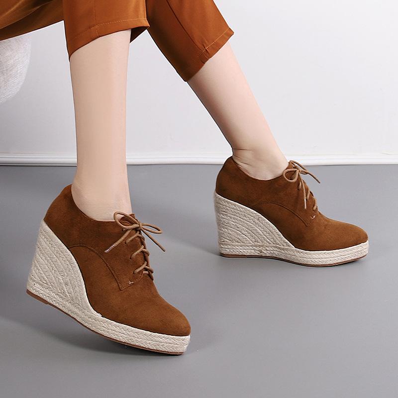 Fashion Size 35-43 Casual Thick Bottom Platform Wedges Shoes with Fur Women Spring/Winter High Heels Pumps Espadrilles Chaussures Femme