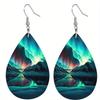 Boho Style Aurora Borealis Teardrop Earrings, Blue-Green PU Leather Earrings, Fashion Earrings, Elegant Earrings Party Earrings