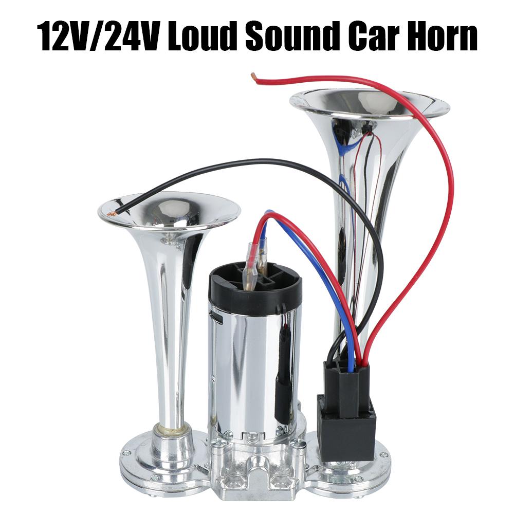 Super Loud For Motorcycle Boat Truck Car Air Horn Set Dual Trumpets with Wires and Relay 110dB Electric Speaker 12V/24V