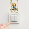 Cartoon Girl On Daisy Swing Switch Plate Cover Wall Sticker Cute Bedroom Living Room Decor Self-Adhesive Removable