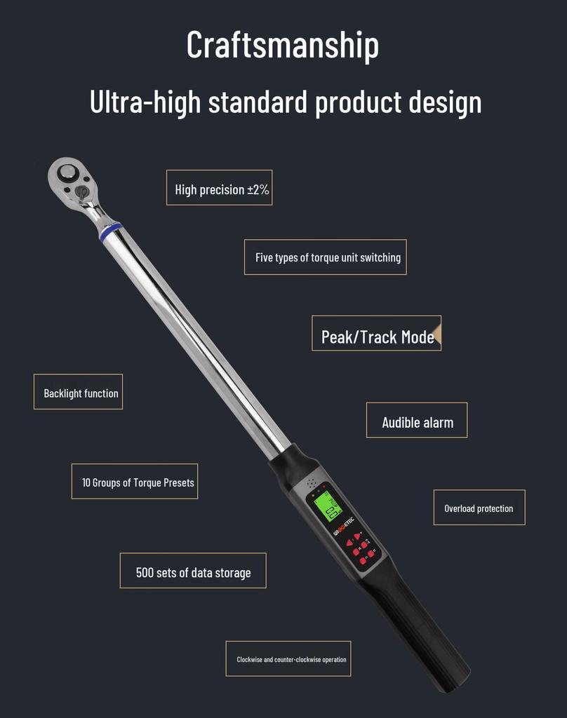High-Precision Digital Torque Wrench, 0.06-340Nm, Adjustable, with Electronic Display