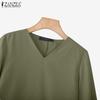 ZANZEA Summer Women V Neck 3/4 Sleeve Casual Loose Blouse