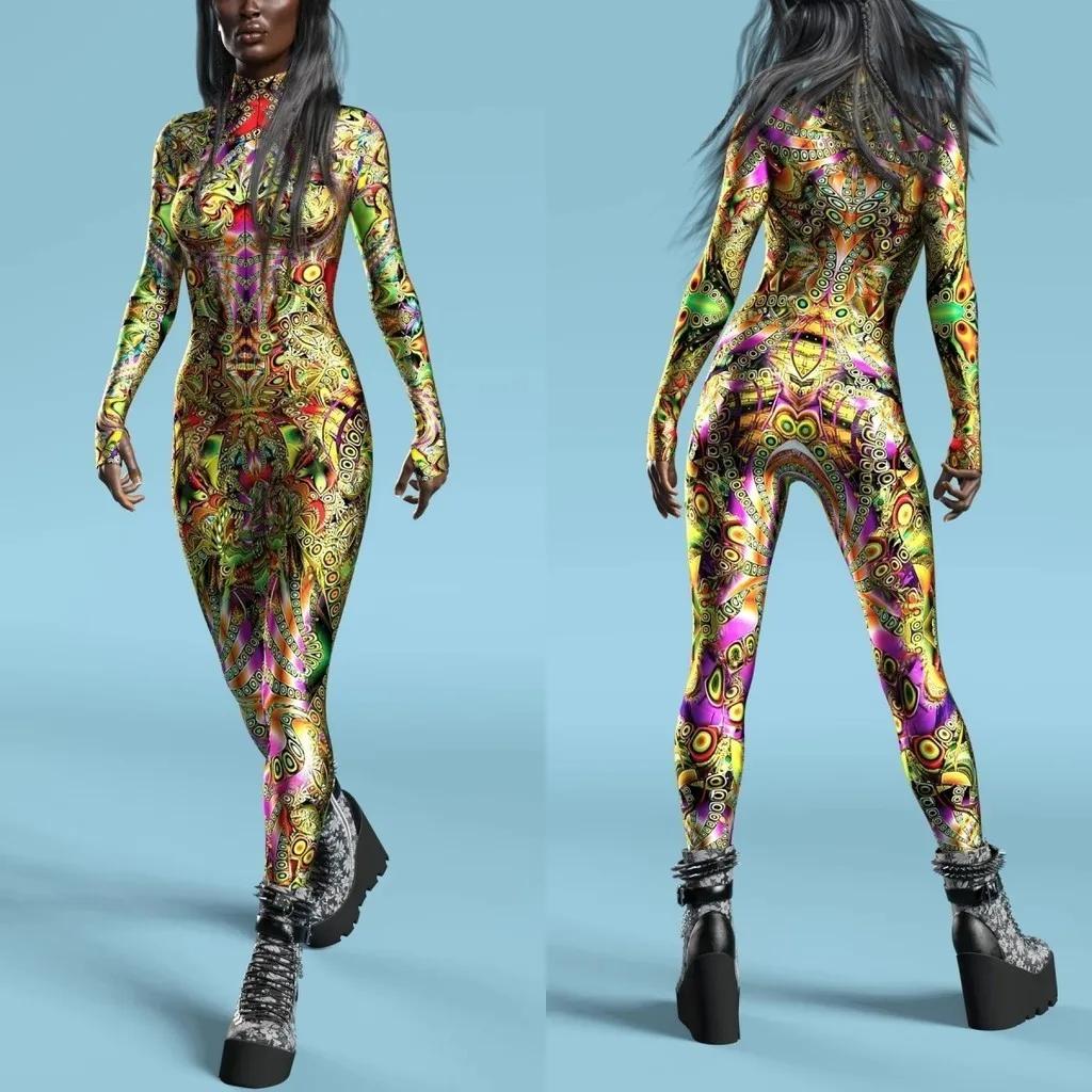 3D Digital Printing Stage Performance Costumes Adults Halloween Events Carnival Theme Party Cosplay Outfit Pretend Game Jumpsuit
