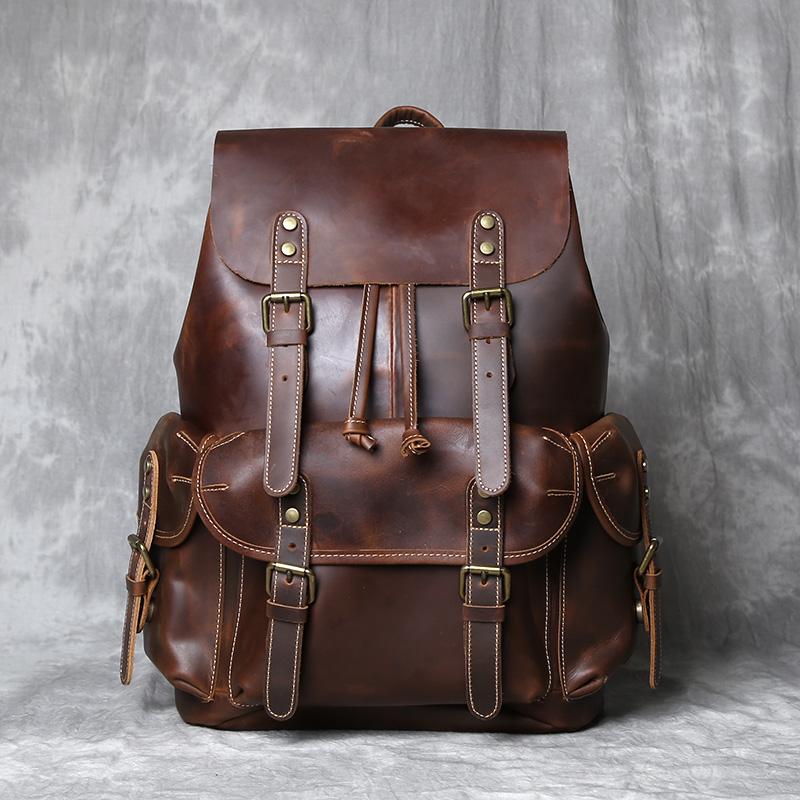 

Retro Leather Men s Backpack Top Layer Cowhide Travel Backpack Large Capacity School Bag Crazy Horse Leather Laptop Bag NZPJ кавовий