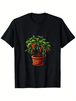 Spicy Chili Pepper Plant Graphic Tee Unisexs Casual Cotton TShirt Round Neck Gardening