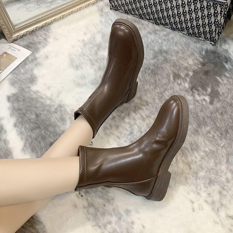 Rear Zipper Tide Ins Cool British Wind Motorcycle Boots Thick Heel Chelsea Boots Women's Martin Boots Thin Boots Women 2025