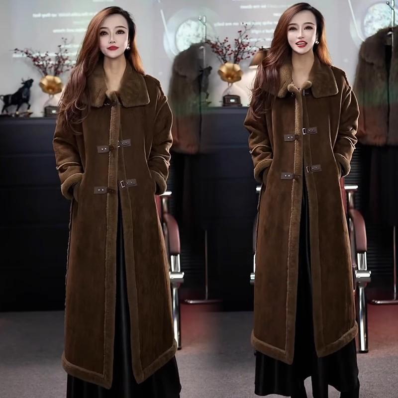 Winter Neue Damen Fleecegefütterte Verdickte Overknee Lange Jacke