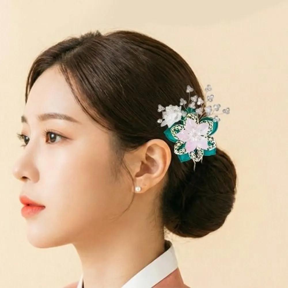Dark green floral Hanbok hairpin, Hanbok back hairpin, Hanbok hair clip, mother of the bride hair clip, Hanbok updo ornament