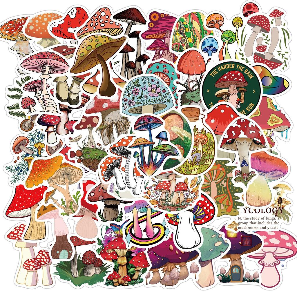 10/50Pcs Cute Cartoon Mushroom Graffiti Stickers DIY Decorative Trunk Motorcycle Trolley Case Waterproof Removable Stickers