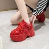 Fashion New Women Platform Sneakers Spring Autumn 8cm Chunky High Heels Bling Red Ladies Wedges Casual Dad Shoes Leather Sports Sneakers