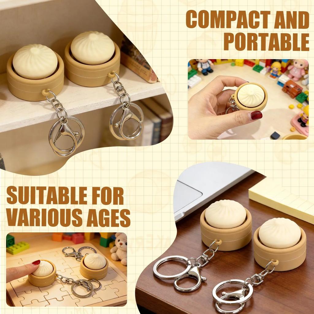 Mini Steamed Bun Stress Relief Keychain Soft Slow Rebound Kneading Decompression Bun Clicker Keychain With Keyring Office Decompressing