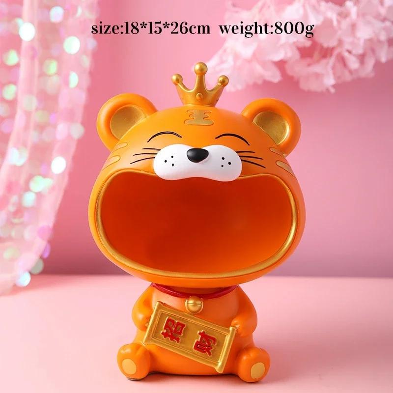 Cute Tiger 2022 Lucky Cat Figurines Money Box Tray Snack Food Storage Holder Desk Ornaments Chinese New Year Home Decoration