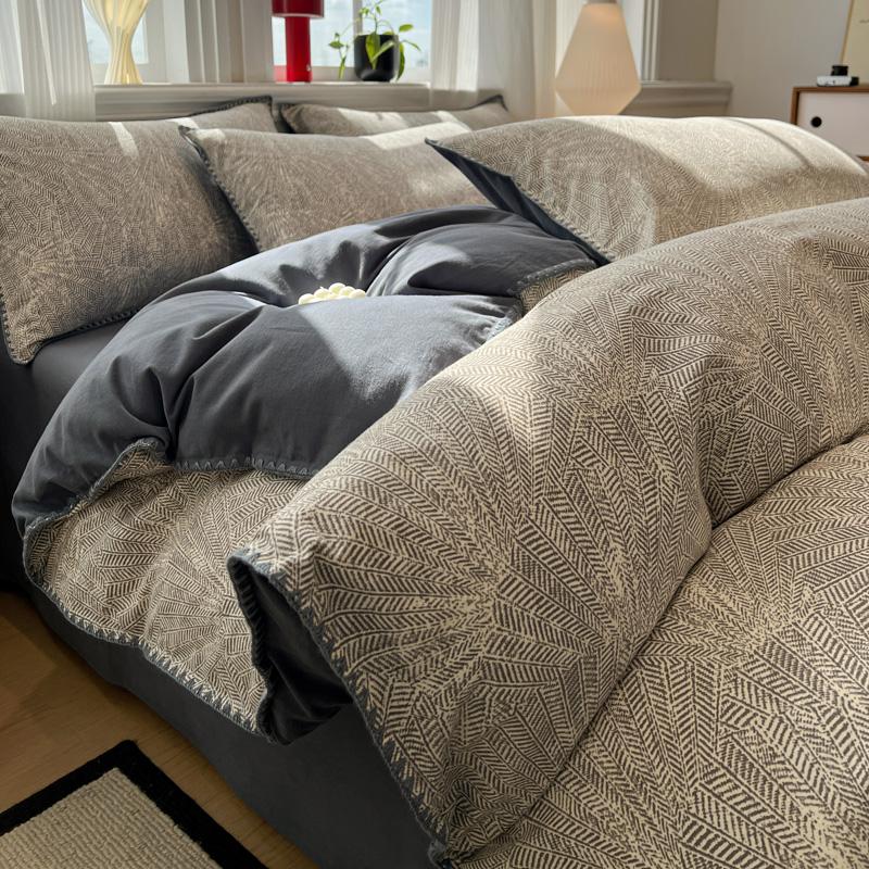 Sleep grid minimalist Nordic style cotton brushed shell edge series four piece set