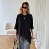 Women White Oversized T-Shirt with Lace Trim Asymmetric Hem
