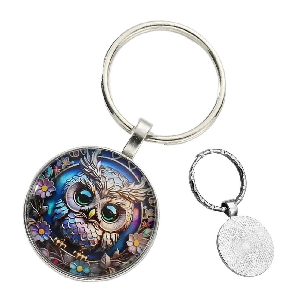 1pcs Owl Pattern Circular Alloy Keychain Pendant Metal Key Ring Backpack Charm Jewelry Car Key Chain Rings Decorative