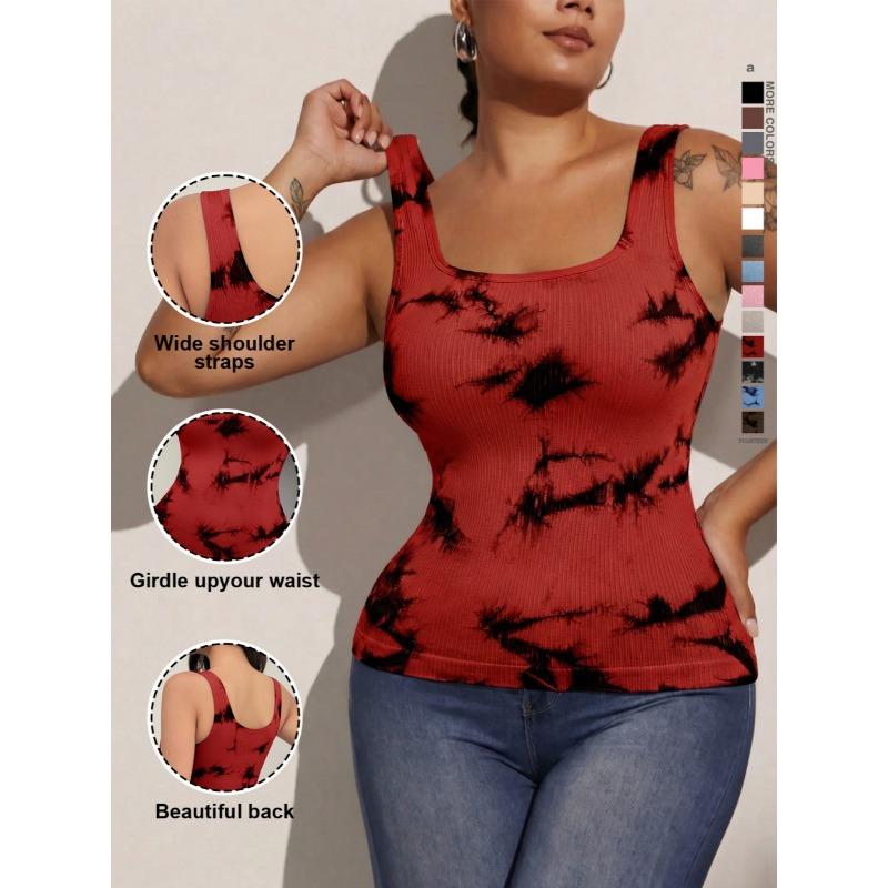 Women Washed Tie Dye Solid Color Slimming Body Shaping Tank Top