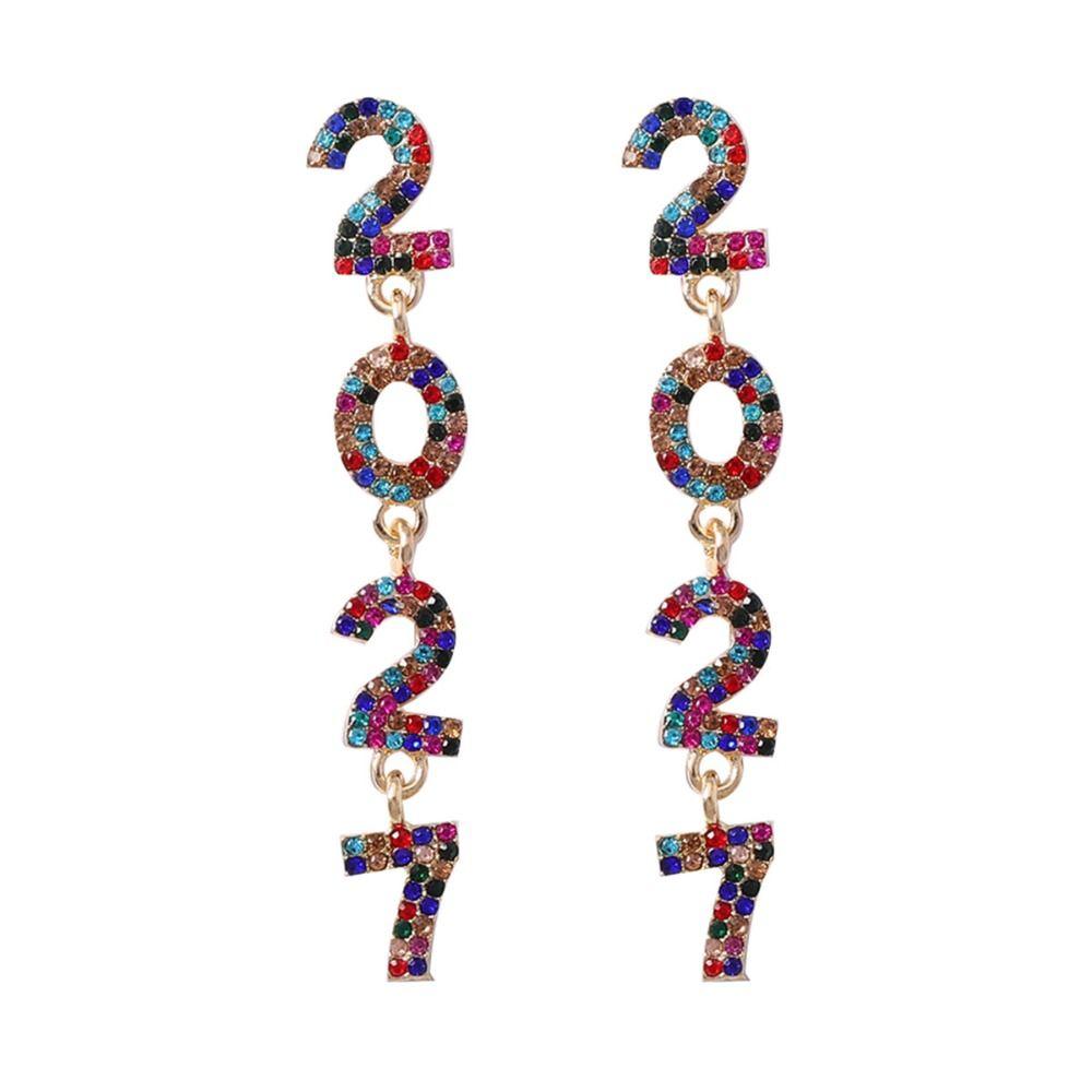Pearl 2027 Digital Earrings Zircon Christmas Stud Earrings Happy New Year Earrings New Year Party