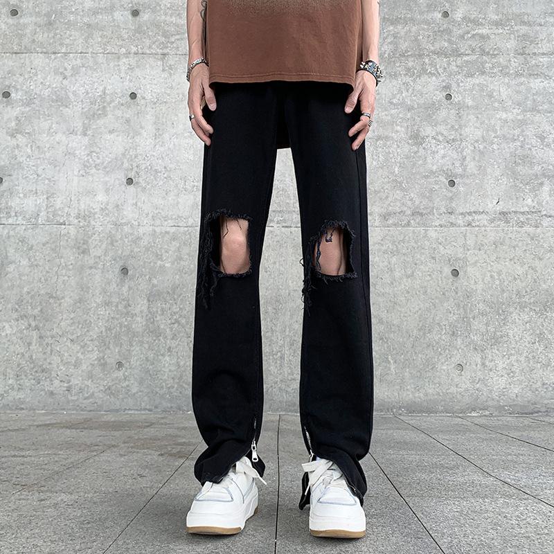 

Перфорированные джинсы, модные и свободные, прямая трубка, летний тонкий стиль, летние гонконгские модные повседневные широкие брюки, мужской стиль M