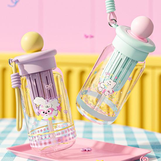 500ML Large Capacity Cartoon Water Bottle with Straw Heat-Resistant Leakproof Transparent