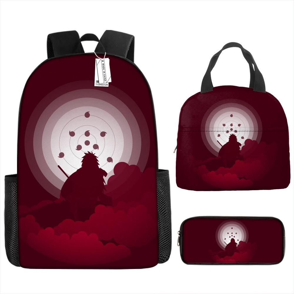 Naruto Shippuden Elementary and Secondary School School Bag Large Capacity Campus Backpack Lunch Bag Pencil Bag Three-piece Set